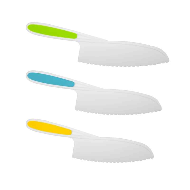 Ножове за деца, набор от найлон кухненски ножове за печене от 3 теми, детски кухненски ножове със здрава дръжка и зазубренными ръбове