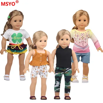 18-Инчов стоп-моушън облекло за американската момичета, Панталони с къс ръкав и Мини пола, Костюм, Аксесоари за кукли, 43 см, Дрехи за новородени, играчки за кукли