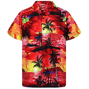 2023 Хавайска риза Мъжки 5xl, Свободни Ризи, Мъжка Мода, Плажно облекло с принтом Палми, Топ, Однобортная риза с кубински яка