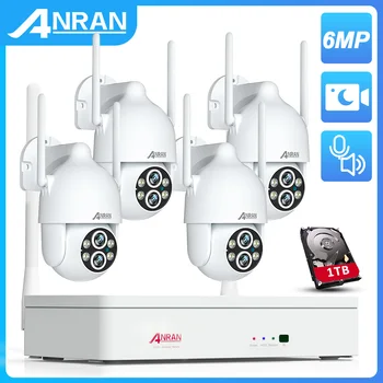 ANRAN 3K 6MP Двухобъективная система за видеонаблюдение с 10-кратно увеличение, комплект безжични външно видеонаблюдение, Цветно нощно виждане, Автоотслеживание на 360 °