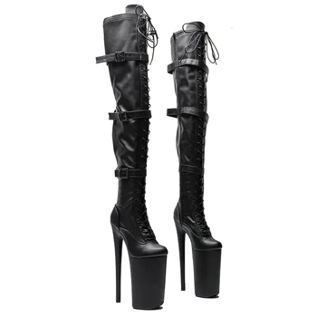 Auman Ale/ Новост; матово-черни пикантен екзотични вечерни обувки на платформа и висок ток 26 см/10 инча от изкуствена кожа; ботильоны за танци на един стълб