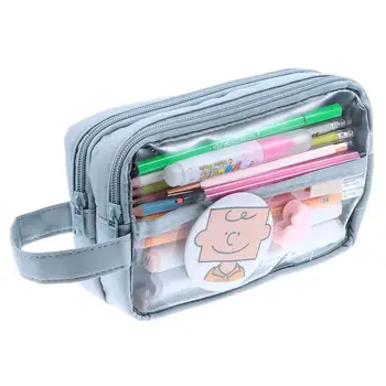 Cartoony квадратен козметичен куфар за съхранение на козметика джоб, чанта за писалки, прозрачна мрежа, канцеларски материали