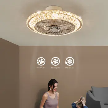 Led електрически вентилатор с кристали за дома, 3-магистралата през цялата вентилатор на тавана със светлина и дистанционно управление, безшумен енергоспестяващ тавана лампа, вентилатора