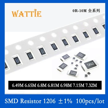 SMD резистор 1206 1% 6,49 М 6,65 М 6,8 М 6,81 Метра 6,98 М 7,15 Ч 7,32 М, 100 бр./лот микросхемные резистори 1/4 W 3,2 мм * 1,6 мм