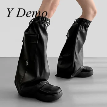 Y Demo Градинска облекло в стил пънк с джоб от изкуствена кожа и регулируеми катарами, Всекидневни еластичен топлоизолация за краката, гръндж-хип-хоп