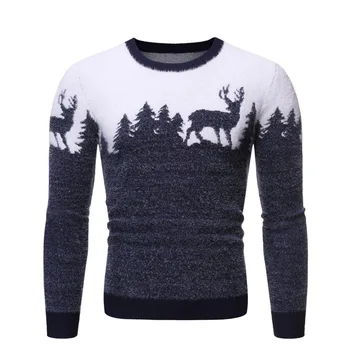 Вязаный пуловер с кръгло деколте, мъжки пуловер с цельнокроеным плюшем и удебелени есенно-зимни панталони свободно намаляване с принтом swea