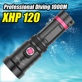 Гмуркане Led фенерче XHP120 Подводен 1000 м Акумулаторна батерия Водоустойчив IPX8 Риболовен къмпинг Ръчен Фенер Открит Професионален Фенер