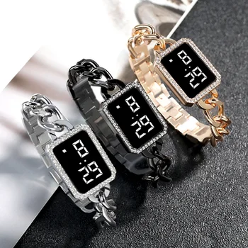 Дамски ежедневни часовници-гривни със сензорен екран, дизайнерски цифров часовник с каишка-на веригата за срещи и запознанства, офис рекламна разпродажба