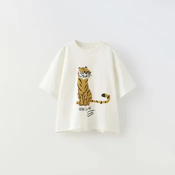 Детска Лятна Тениска с анимационни принтом За Малки Момчета, Бели Тениски, Ежедневни Прост Модерен Универсален Пуловер От Мек Памук С къс ръкав