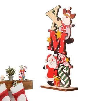 Коледни стикери Цветни дървени Коледна украса за Весело Коледно Таблични знак Непринуден Декор на много нива Коледа на тавата