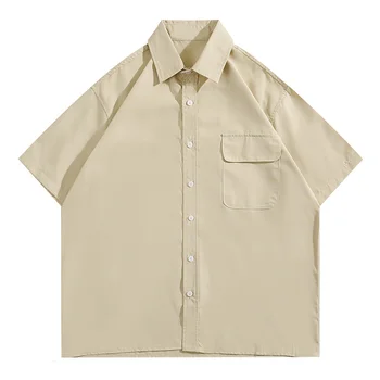 Коприна лятна ежедневни однотонная риза с къс ръкав, мъжка лека риза, дрехи с високо качество, ризи за мъже