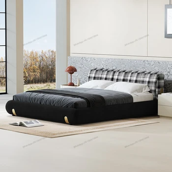 Лека луксозна модерна проста легло от памук и конопляной тъкан, двойно легло 1,8 м, Окото легло Red Master Beding Bed, Ориз на сватба легло