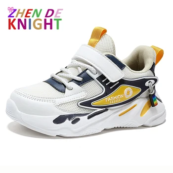 Летни окото дишащи обувки за тенис за момчета, Модни и ежедневни детски спортни обувки с мека подметка, маратонки за бягане