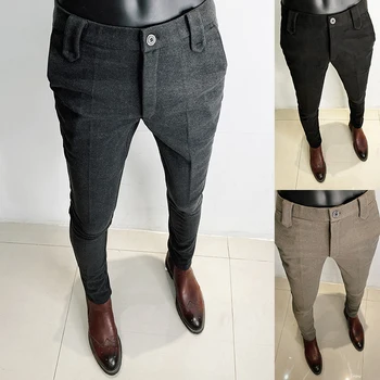 Лидер в продажбите, Мъжки панталони, приталенные мъжки панталони, Пролет 2023, Ежедневни панталони с дължина до глезена, Градинска дрехи, мъжки висококачествени черни, сиви панталони за костюми