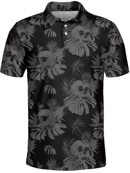 Лятна мъжка тениска, Хавайски ежедневни риза с къси ръкави с 3D принтом на Черепа, Ризи с копчета и къс ръкав, Мъжки Свободен Удобен Топ, Модерен Унисекс