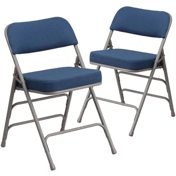 Метален Сгъваем стол от тъмно син плат Premium Серията HERCULES тройна стена и двойни панти, 2 опаковки 