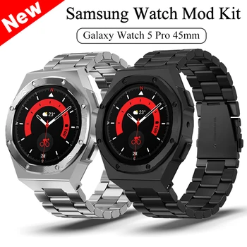 Метален корпус + каишка за Samsung Galaxy Watch 5 Pro 45 мм, метална броня, гривна, Galaxy Watch5 Pro, Комплект за промяна 45 презрамки