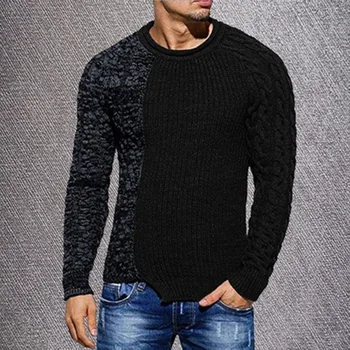 Мъжки пуловер 2023, Есенно-зимния Нов Тънък Пуловер с кръгло деколте, подходящ по цвят, Дизайн, Всекидневни пуловер голям размер