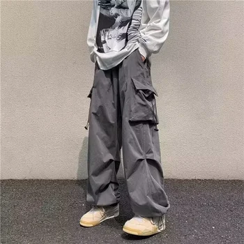 Мъжки уличен гащеризон в стил хип-хоп с парашут, Панталони с джобове Оверсайз, Harajuku, Свободни обикновена ежедневни панталони Y2K, панталони-гамаши