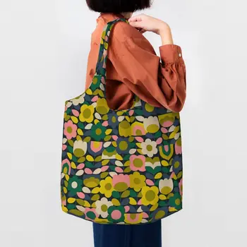 Пазарска чанта с цветя модел, холщовая чанта-тоут, Моющаяся, Orla Kiely, чанти за пазаруване, чанта за снимки