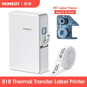 Принтер за етикети NIIMBOT B18 Портативен за домашния офис, кабелен принтер за термопереноса бижута, устройство за направата на стикери върху черна лента