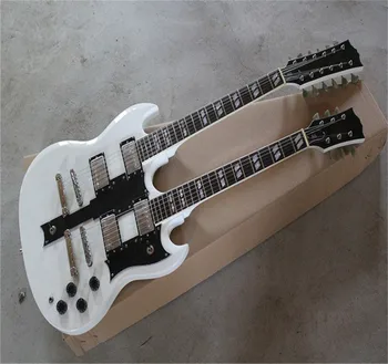 Продажба на едро, ново прием на китара с двоен брачните 6 + 12 струни, изработени по поръчка, SG 1275, бяла електрическа китара