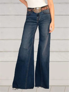 Реколта дънки за жени, эстетичные разкроена панталони с ниска засаждане, Корейската мода, Ретро, широки дънки, y2k, градинска дрехи, дънкови панталони, женски