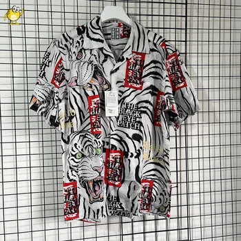 Ризи WACKO MARIA, Мъжки И дамски Летни ежедневни Блузи с тигровым принтом в хавайски стил, Копчета с ревери, Градинска облекло
