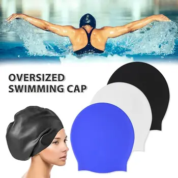 Силиконовата много голяма шапка за плуване за дълга коса, непромокаеми шапки за плуване, женски, мъжки, женски, шапка с качулка за гмуркане, Свободна главата