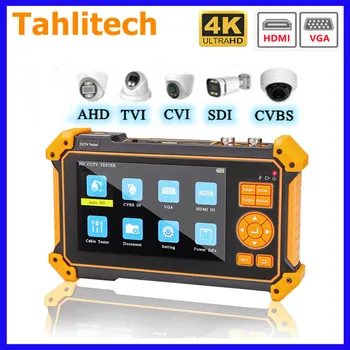 Тестер за видеонаблюдение Tahlitech Камера HD Коаксиална 4K 8MP ADH TVI CVI CVBS Тестер камера с Кабелна Тестер 5-инчов Монитор TFT-LCD Екран