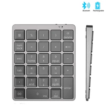 Цифрова клавиатура Bluetooth от алуминиева сплав, 28 клавиши, цифров номер, Акумулаторна клавиатура за таблет, лаптоп, телефон, компютър